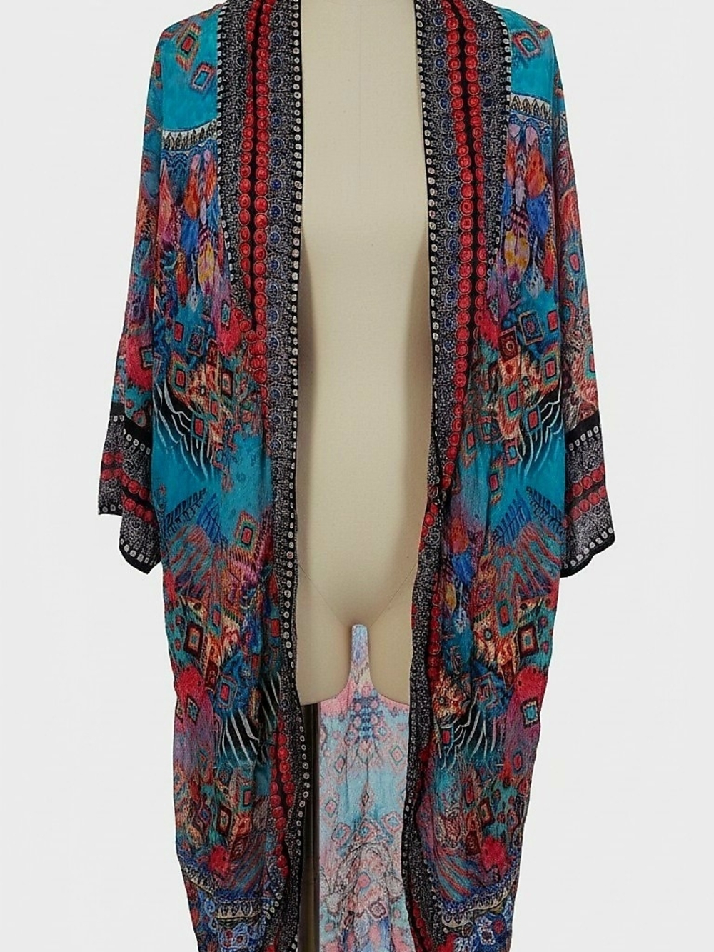 Boho Turquoise Western Swim Cover Kimono By La Moda